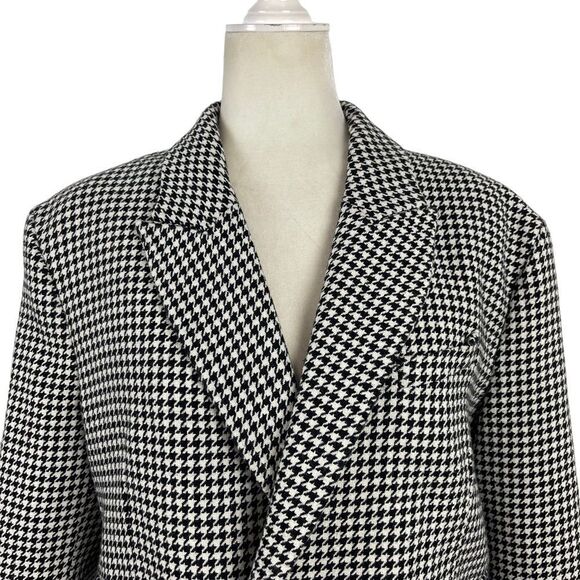 Zara Cropped Houndstooth Boxy Fit Blazer Double Breasted Size Large Blogger Fave - Picture 4 of 15